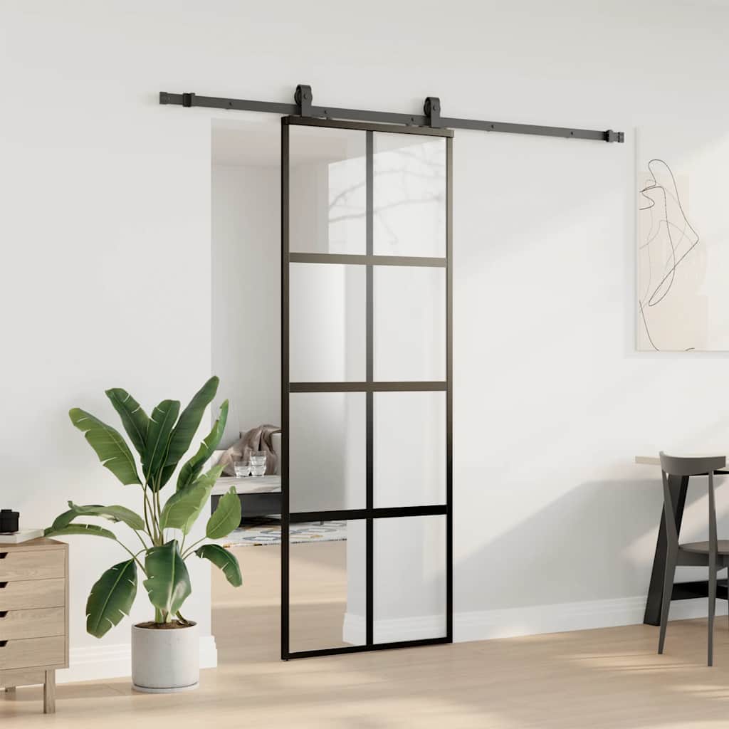 Vidaxl schuifdeur met beslagset 76x205 cm gehard glas zwart
