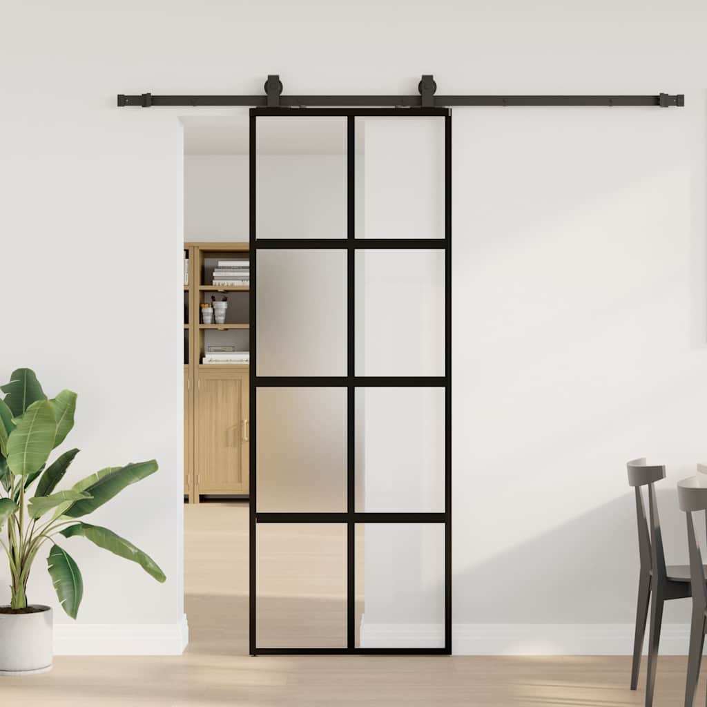 Vidaxl schuifdeur met beslagset 76x205 cm gehard glas zwart