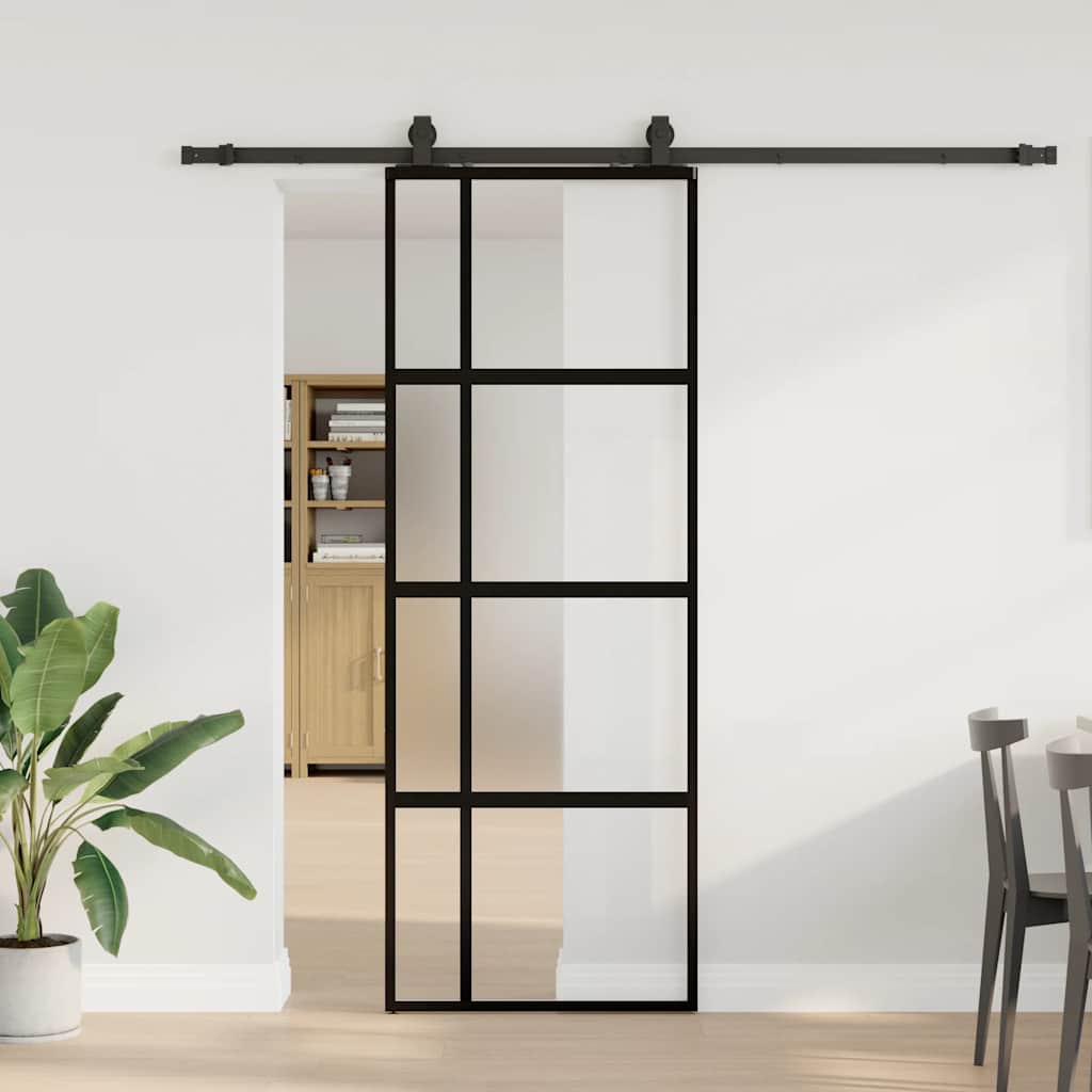 Vidaxl schuifdeur met beslagset 76x205 cm gehard glas zwart