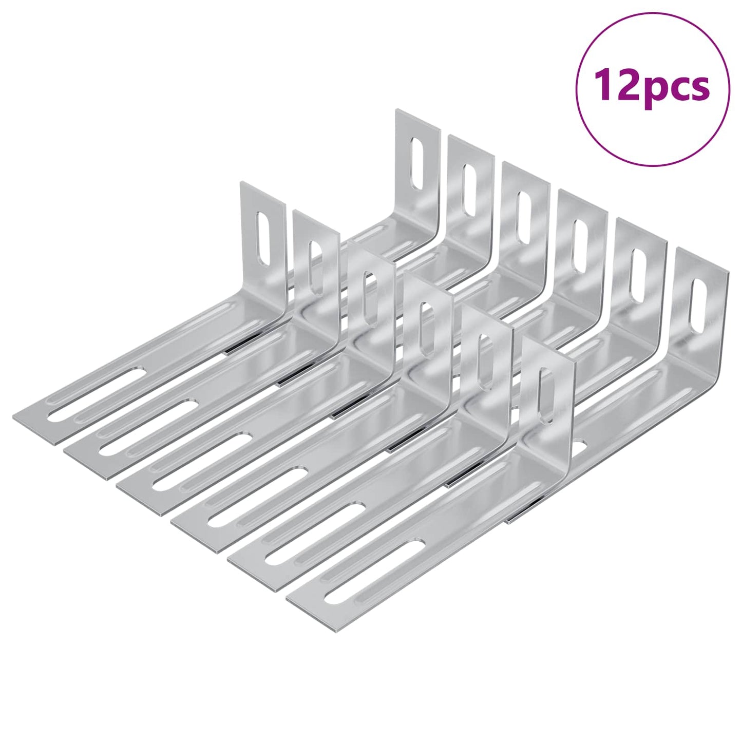 Vidaxxl soporte antivuelco liso 12 uds plateado 74,5 x 15 x 32 mm hierro