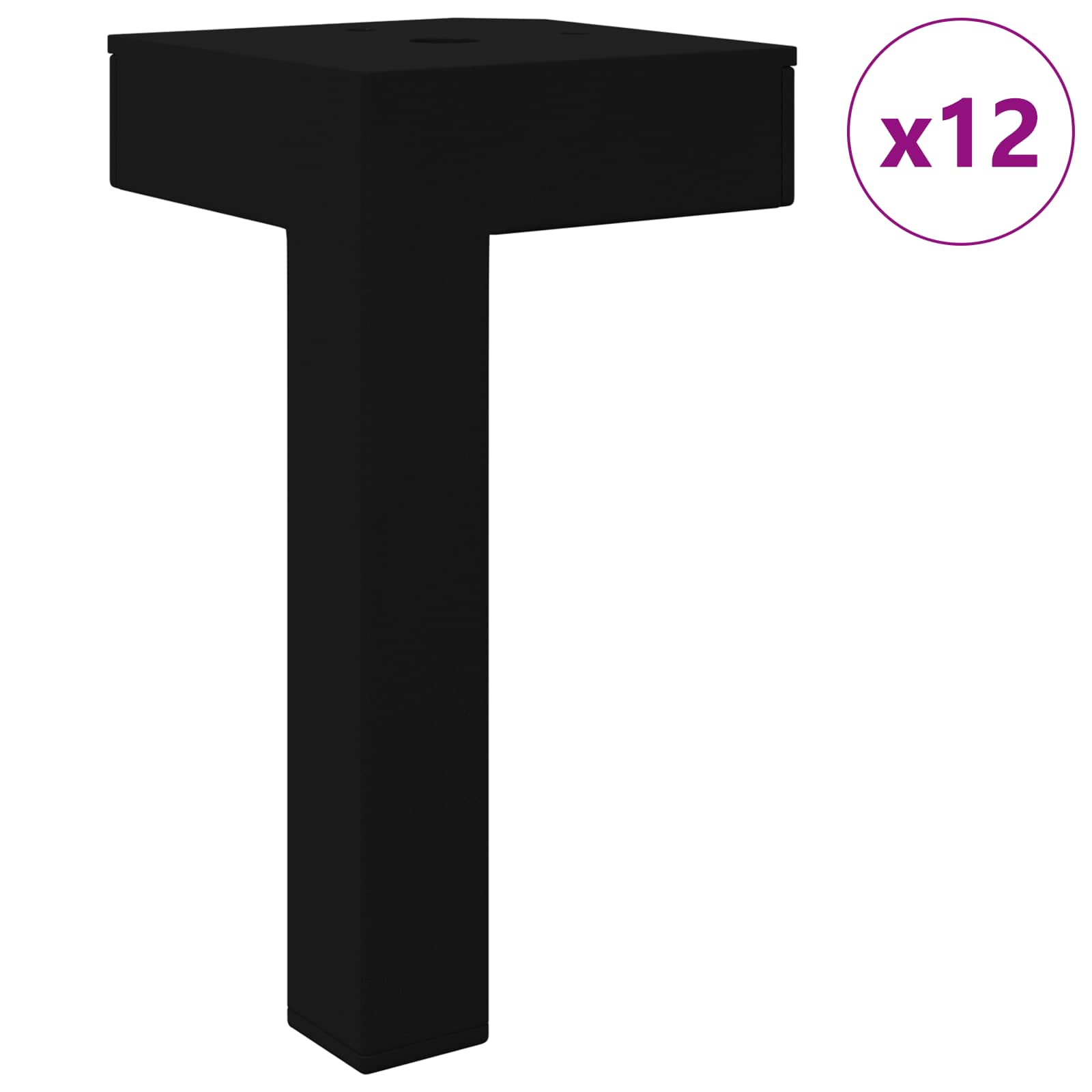 Gambe in piedi Vidaxl 12 pezzi nere 57 x 57 x 100 mm in ferro