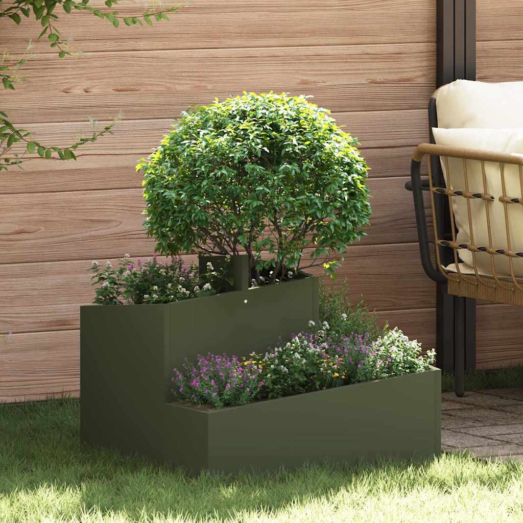 Vidaxl macetero de jardín verde oliva 60 x 60 x 50 cm acero laminado en frío