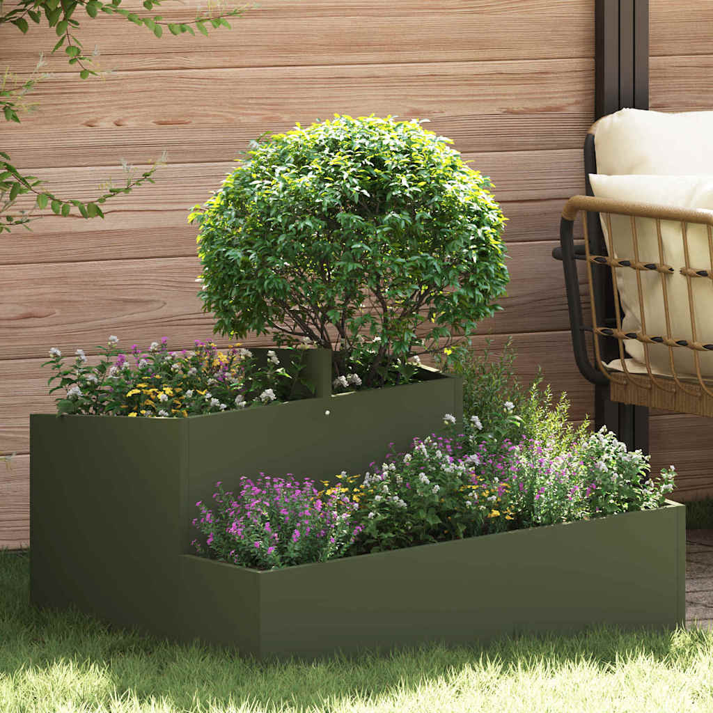 Vidaxl macetero de jardín verde oliva 80 x 80 x 50 cm acero laminado en frío
