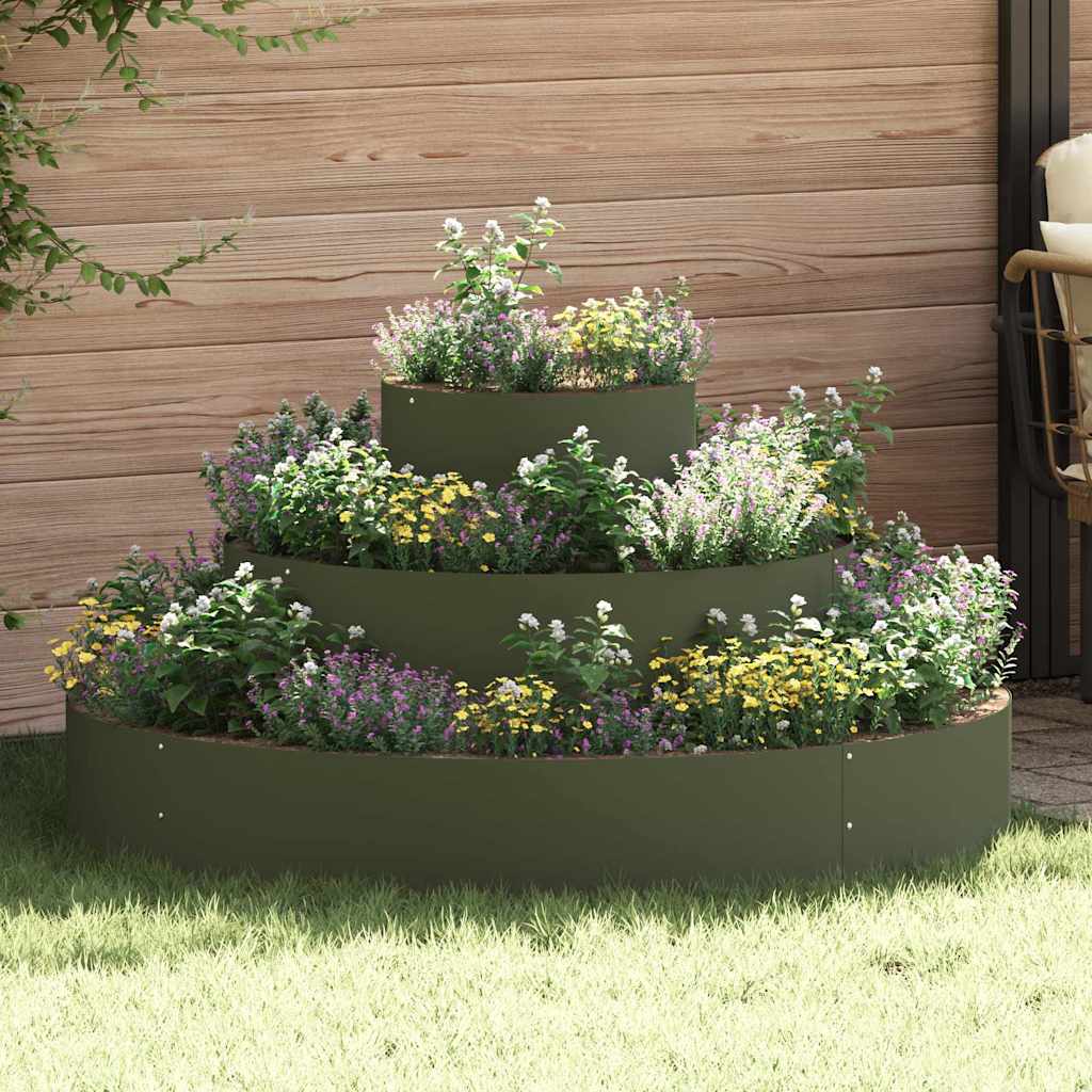 Vidaxxl macetero de jardín verde oliva 120 x 120 x 20 cm acero laminado en frío
