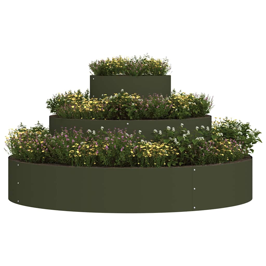 Vidaxxl macetero de jardín verde oliva 120 x 120 x 20 cm acero laminado en frío
