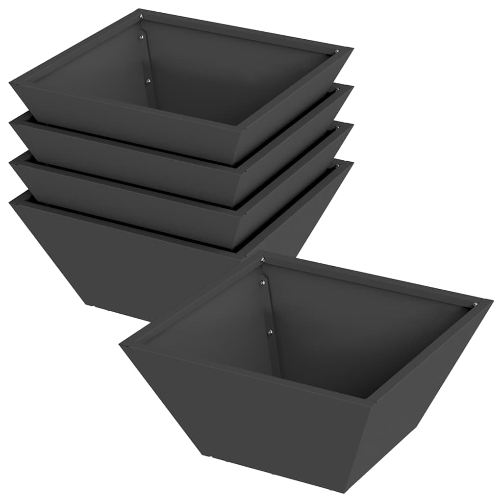 vidaxxl macetero de jardín 5 piezas negro 35 x 35 x 15 cm acero laminado en frío