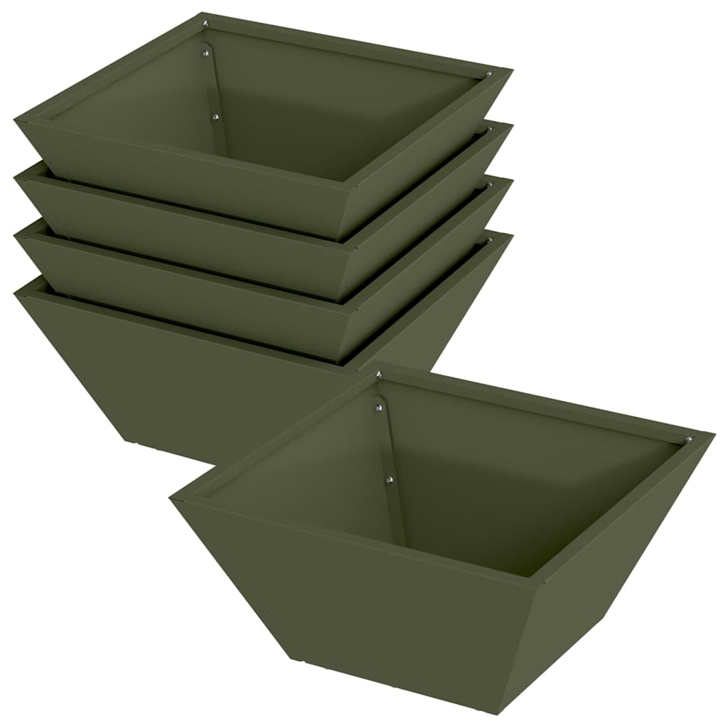 Vidaxl vaso da fiori da giardino 5 pezzi verde oliva 35 x 35 x 15 cm