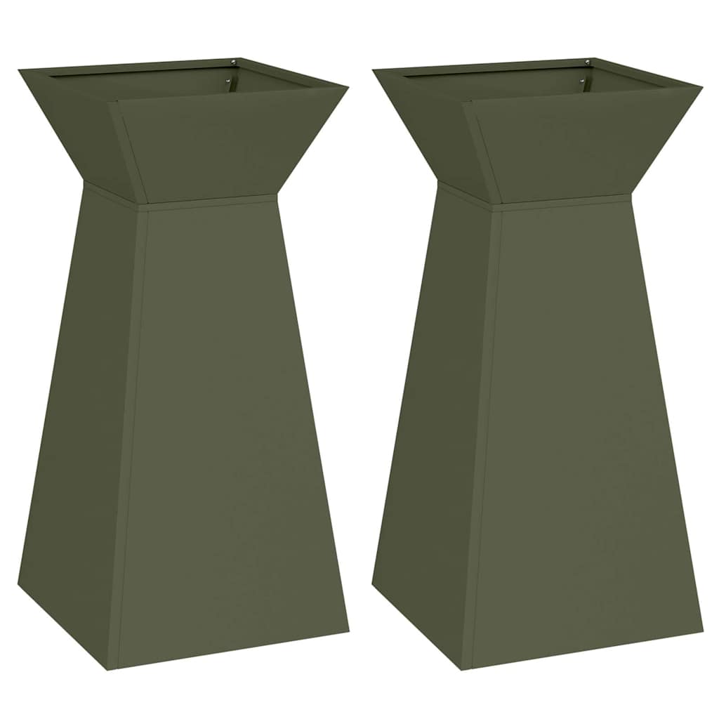 Fioriera a colonna VidaXL 2 pezzi verde oliva 35 x 35 x 73 cm
