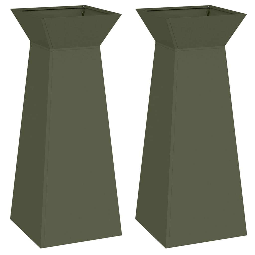 Vidaxxl macetero de columna 2 piezas verde oliva 40 x 40 x 100 cm
