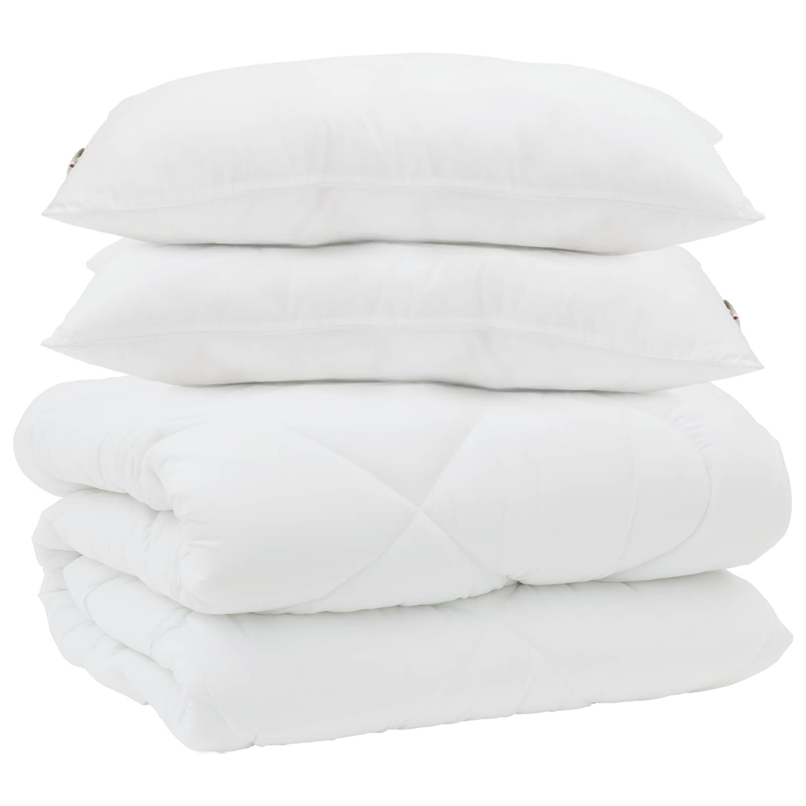 Vidaxl edredón con almohadas 3 piezas microfibra blanco y plumón
