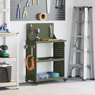 Vidaxxl carro de herramientas con estante verde oliva 65 x 35 x 111 cm