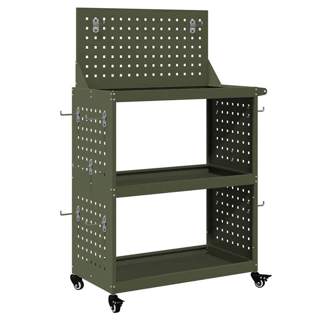 Vidaxl gereedschapswagen met plank olijf groen 65 x 35 x 111 cm