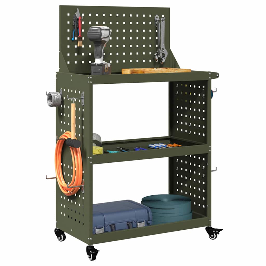 Vidaxl gereedschapswagen met plank olijf groen 65 x 35 x 111 cm