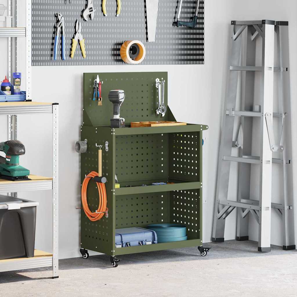Vidaxxl carro de herramientas con estante verde oliva 65 x 35 x 111 cm