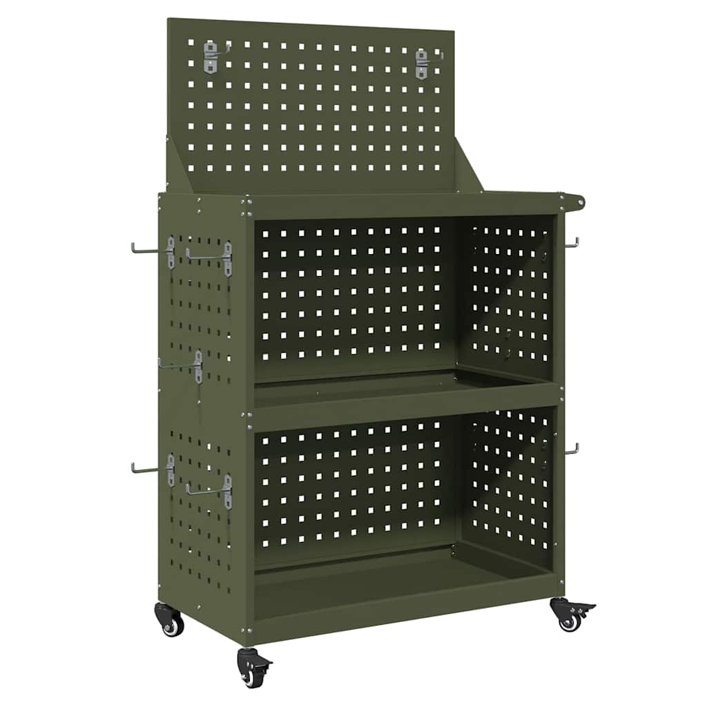 Vidaxl gereedschapswagen met plank olijf groen 65 x 35 x 111 cm