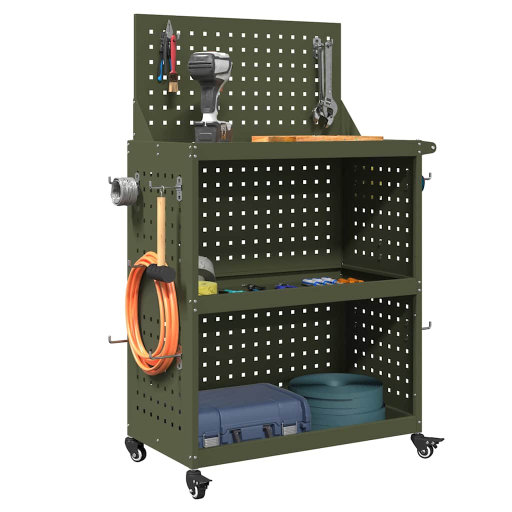 Vidaxxl carro de herramientas con estante verde oliva 65 x 35 x 111 cm