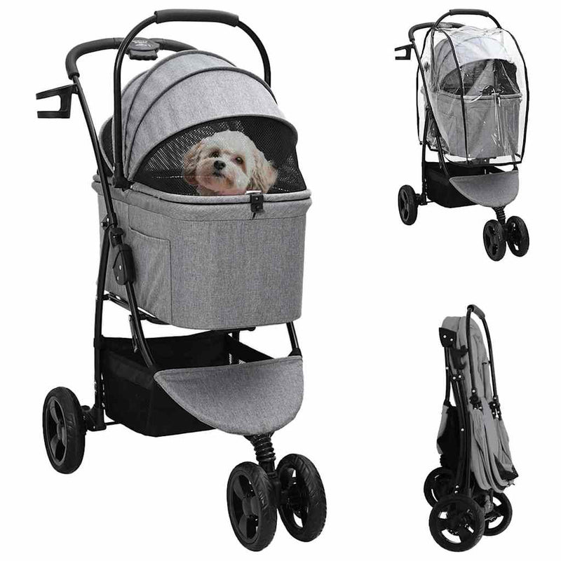 Passeggino pieghevole Vidaxx per animali grigio 78 x 54 x 101 cm poliestere