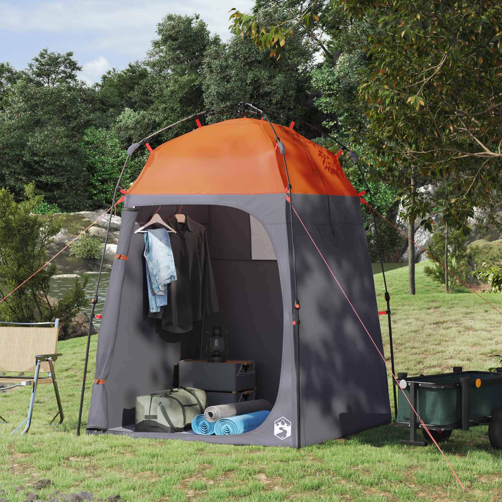 Vidaxl instant tent 2-person quick-release met dak grijs en oranje