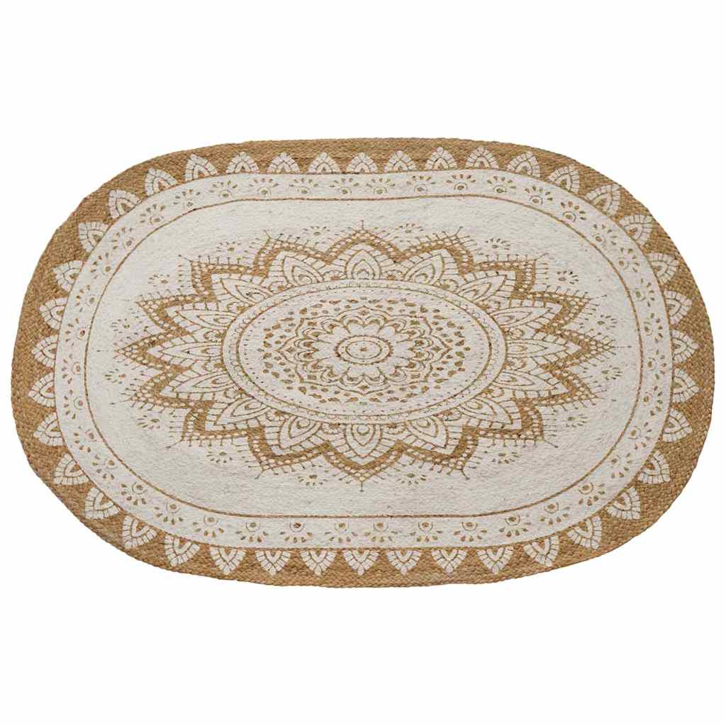 Vidaxl jute tapijt bloemen naturel 122 x 183 cm jute