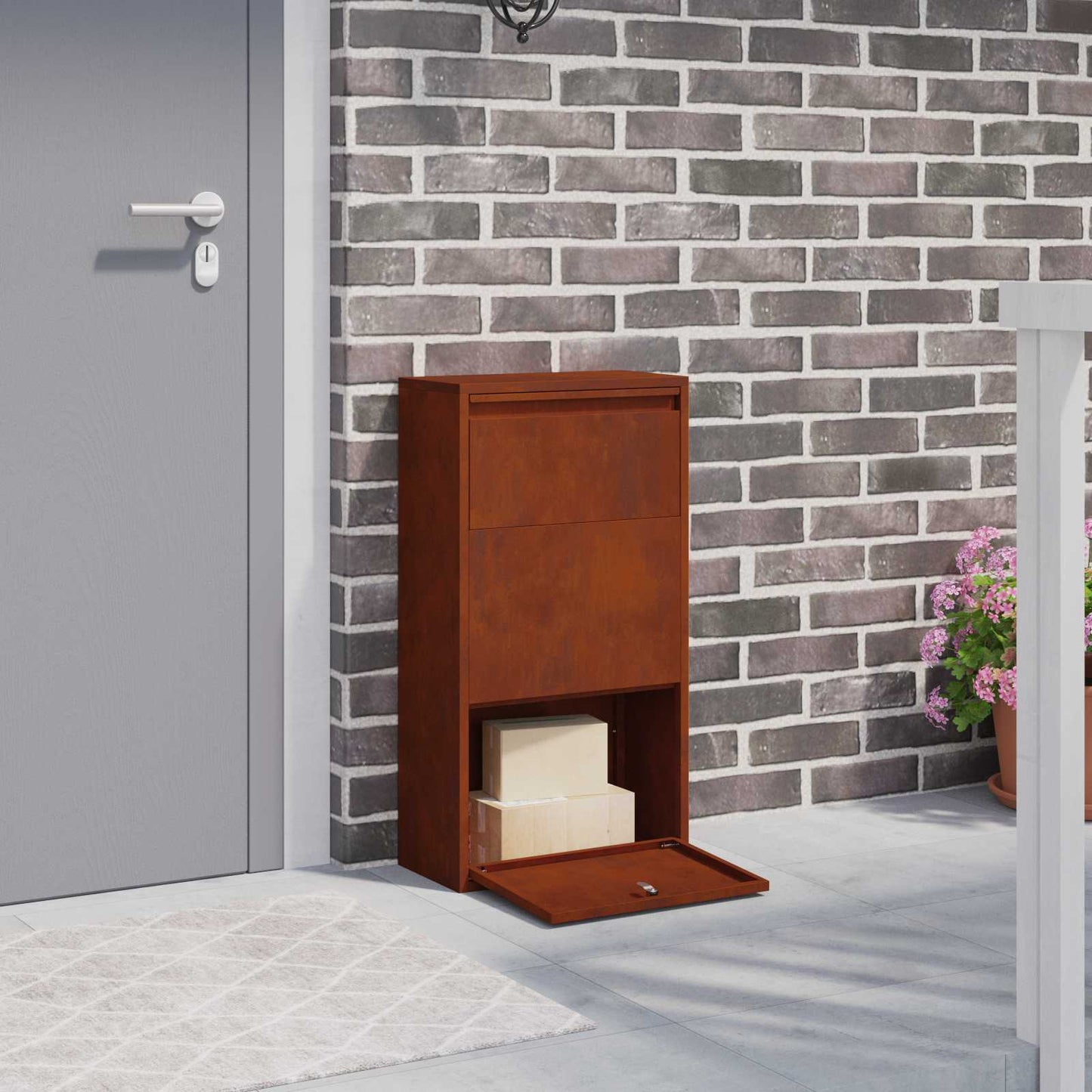 Caja prospecto VidaXL con cerradura oxidado 44 x 22 x 82 cm acero corten