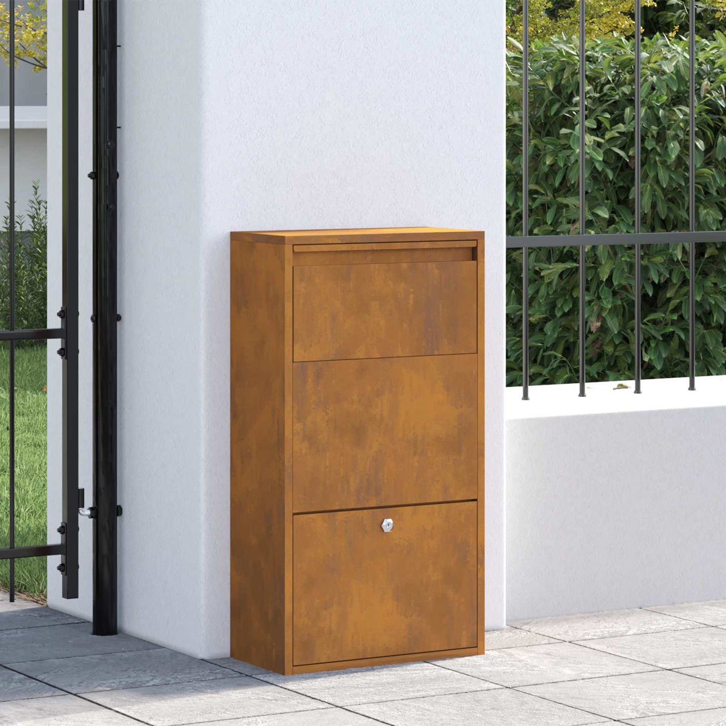 Vidaxl pakket inwerp box met slot roestig 44 x 22 x 82 cm cortenstaal