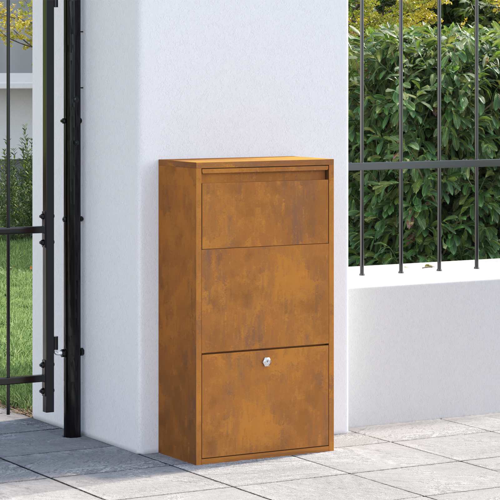 Vidaxl pakket inwerp box met slot roestig 44 x 22 x 82 cm cortenstaal