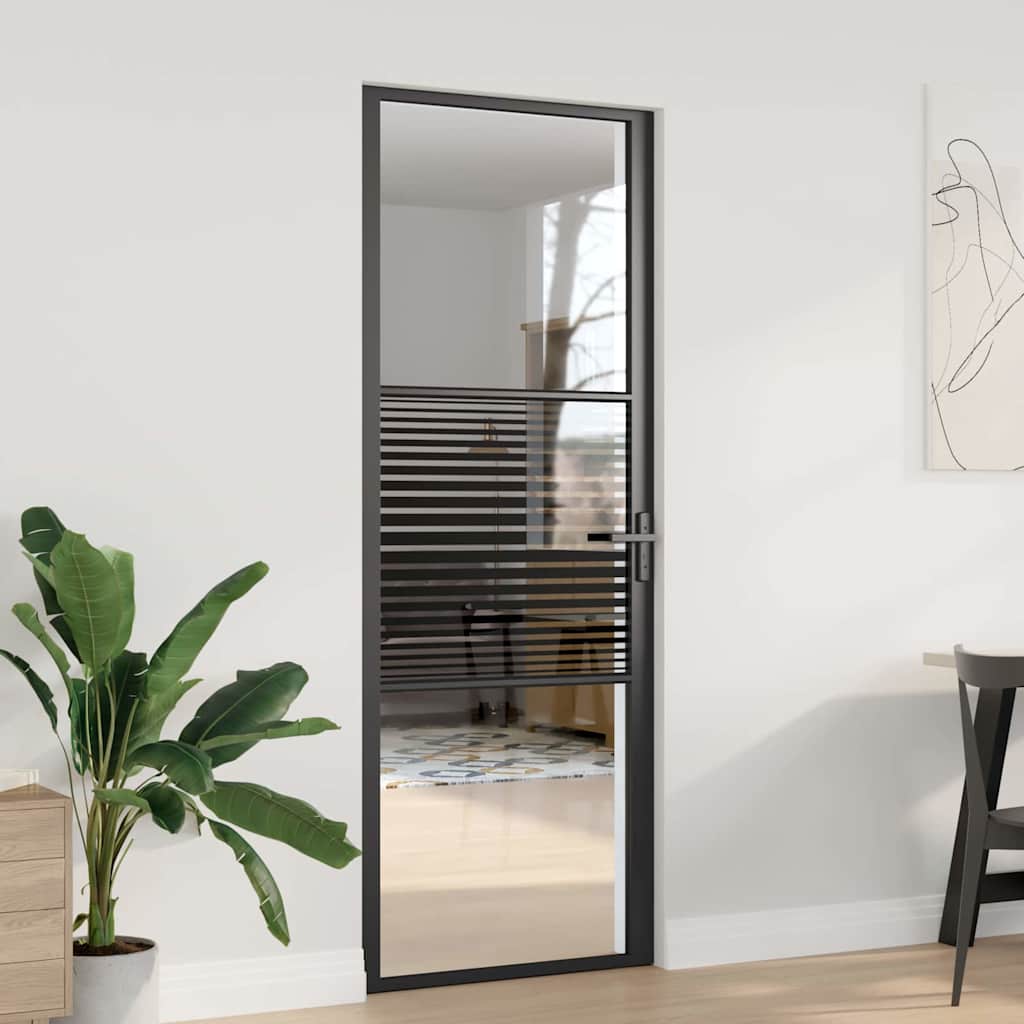 Vidaxx puerta de cristal rayada negro 76 x 3,5 x 201,5 cm aluminio