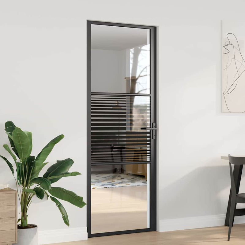 Vidaxx puerta de cristal rayada negro 76 x 3,5 x 201,5 cm aluminio