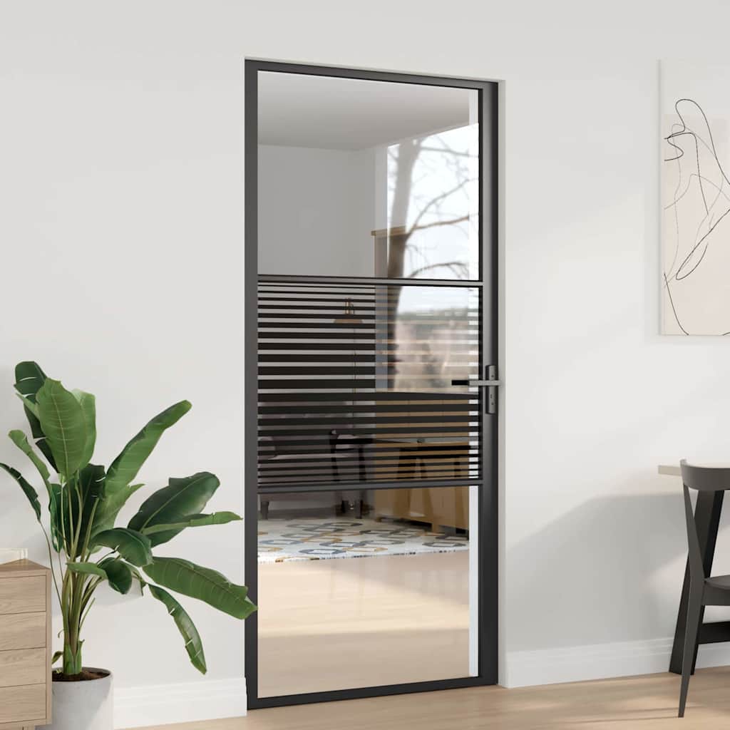 Vidaxx puerta de cristal rayada negro 76 x 3,5 x 201,5 cm aluminio