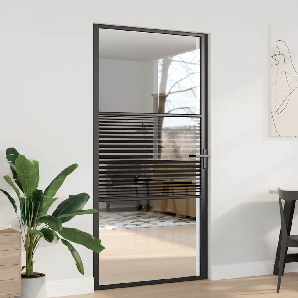 Vidaxx puerta de cristal rayada negro 76 x 3,5 x 201,5 cm aluminio