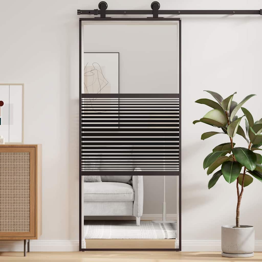 Vidaxx puerta de cristal rayada negro 90 x 2 x 205 cm aluminio