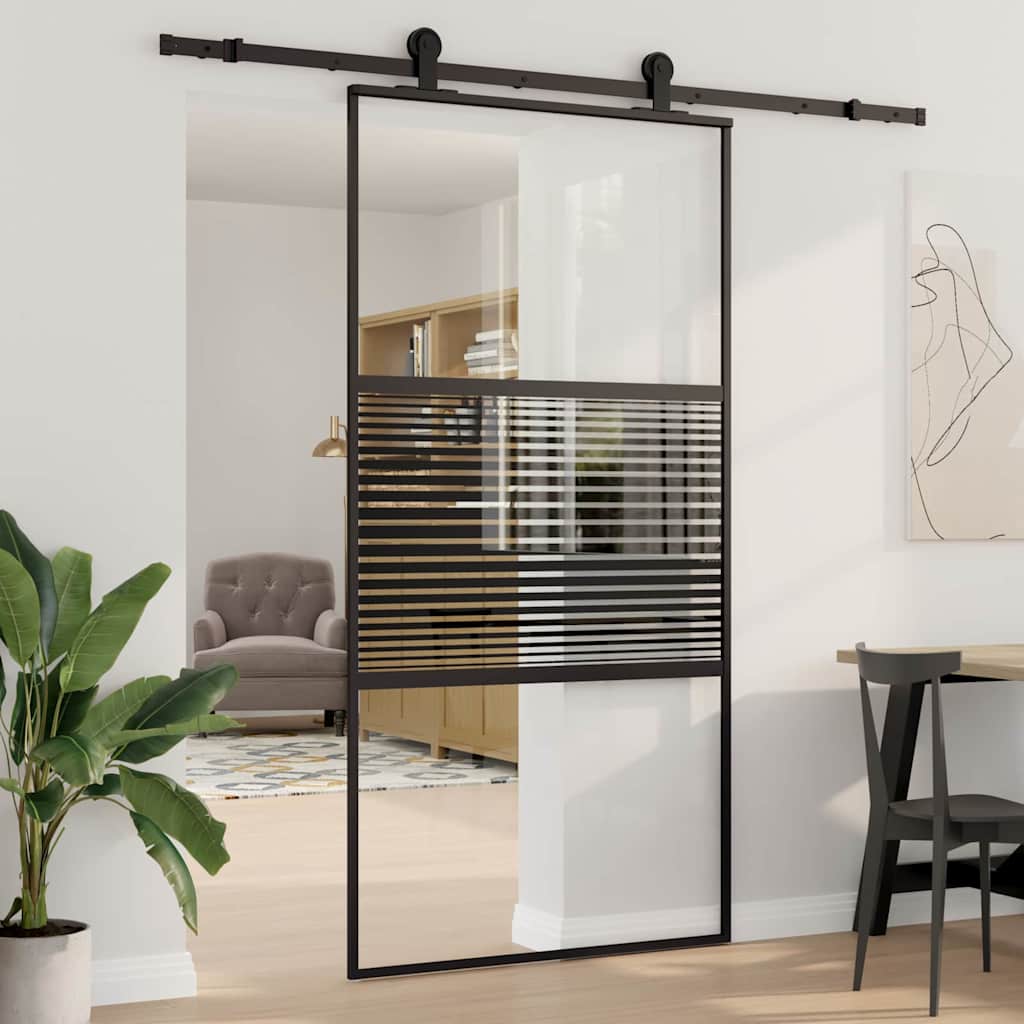 Vidaxx puerta de cristal rayada negro 90 x 2 x 205 cm aluminio