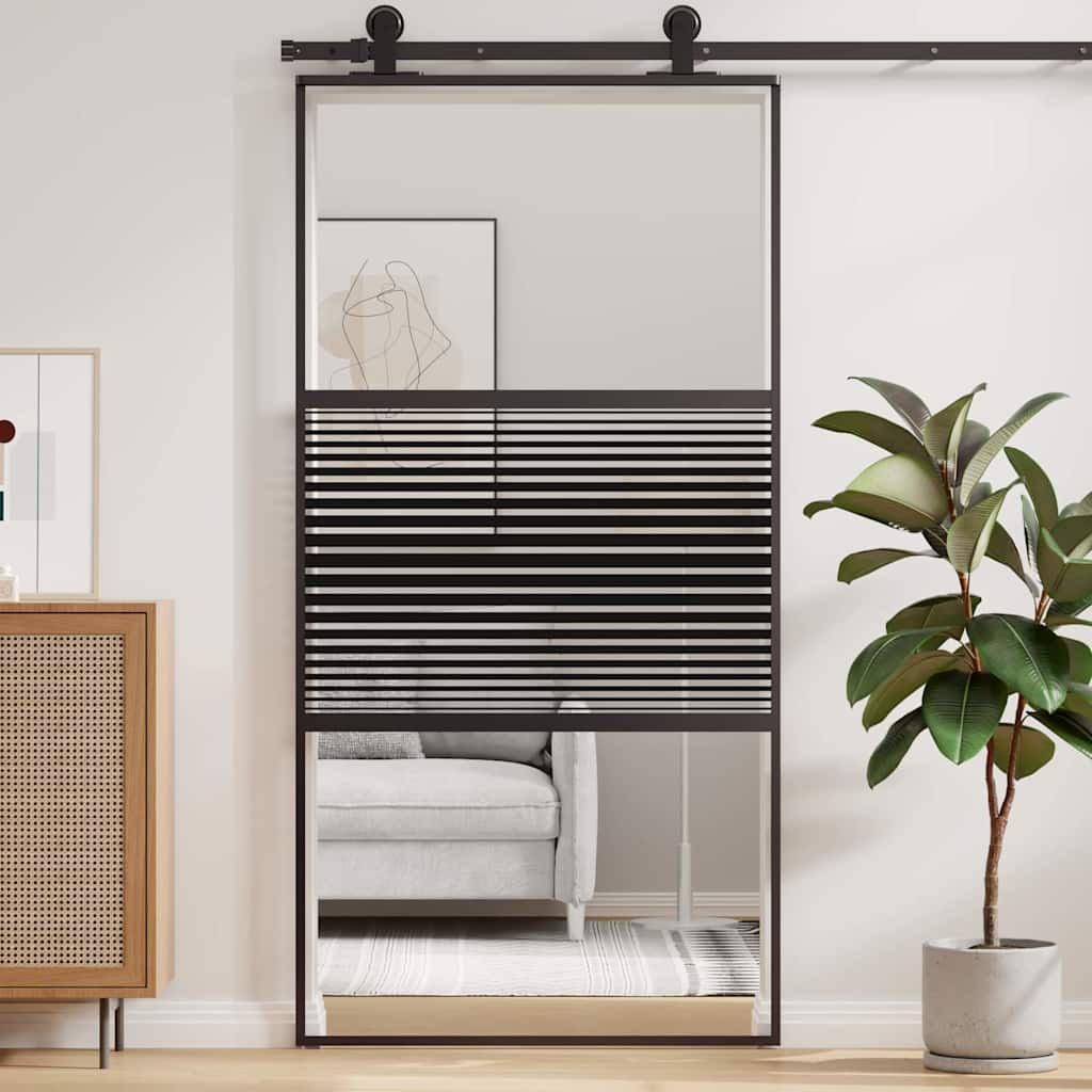Vidaxx puerta de cristal rayada negro 90 x 2 x 205 cm aluminio