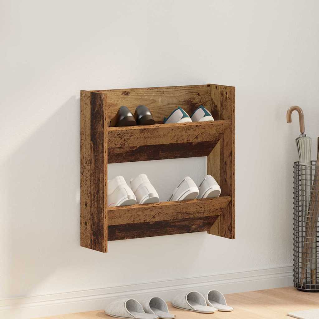 Vidaxl schoenenkast met plank oudhout 60 x 18 x 60 cm bewerkt hout