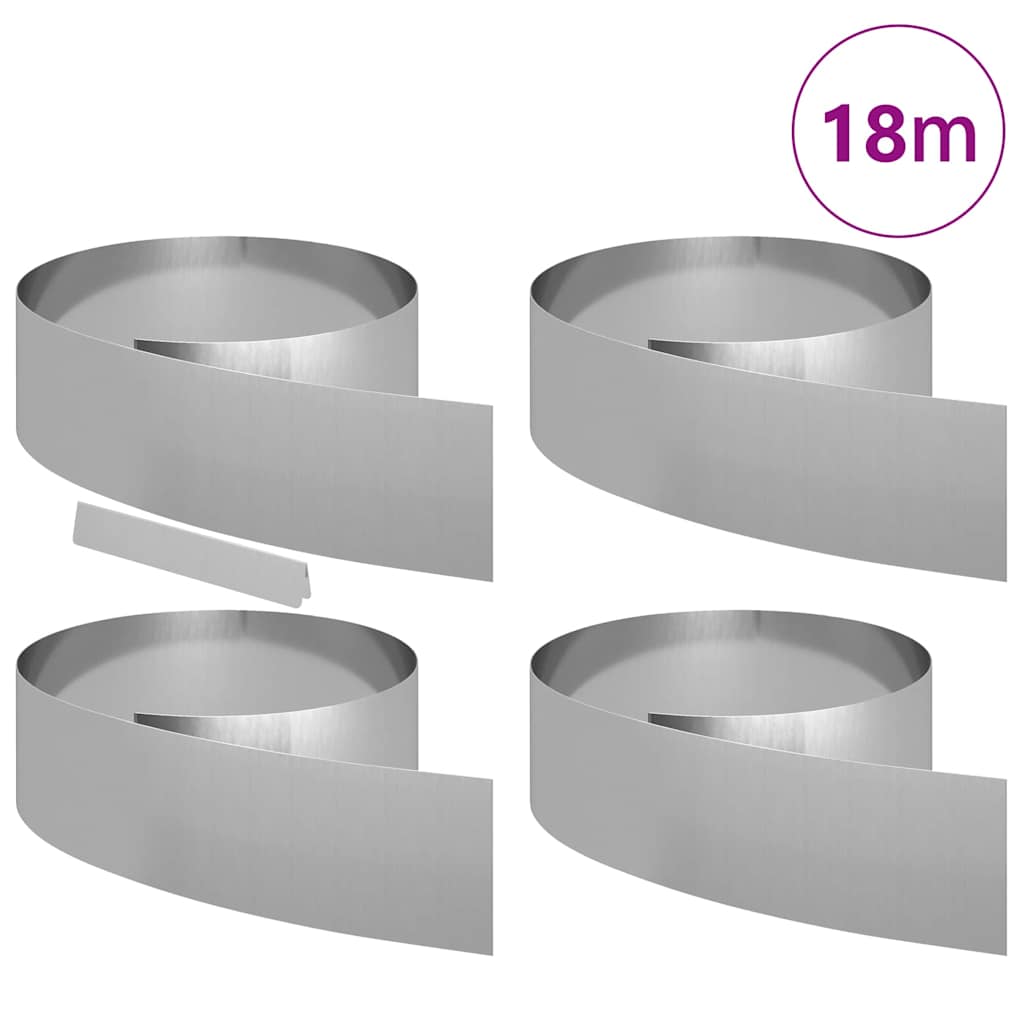 Bordo da giardino Vidaxl 4 pz argento 450 x 0,05 x 15 cm acciaio zincato