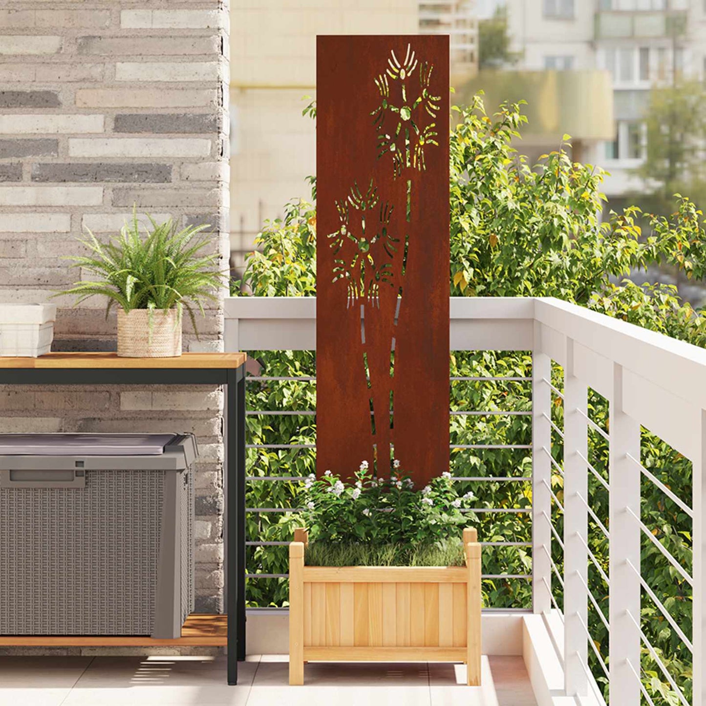 VidaXL protección visual para jardín calado oxidado 32 x 140 cm acero corten