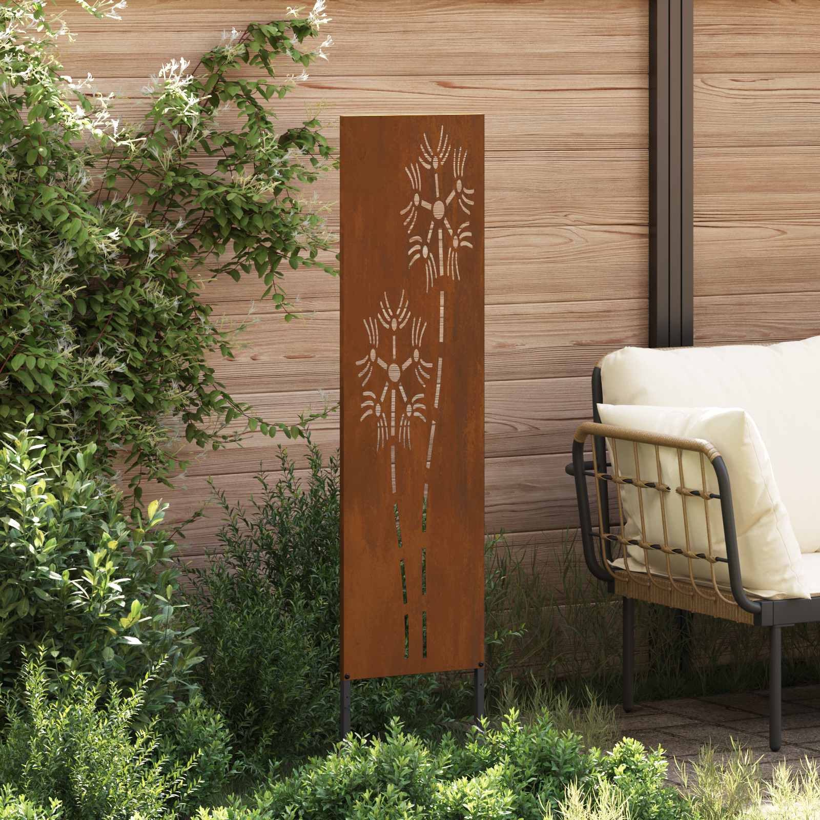 VidaXL protección visual para jardín calado oxidado 32 x 140 cm acero corten