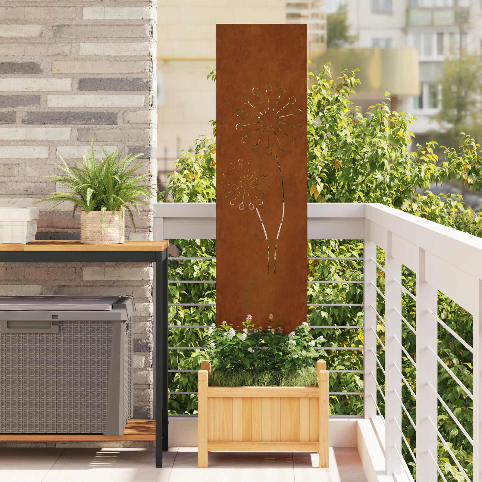 VidaXL protección visual para jardín calado oxidado 32 x 140 cm acero corten