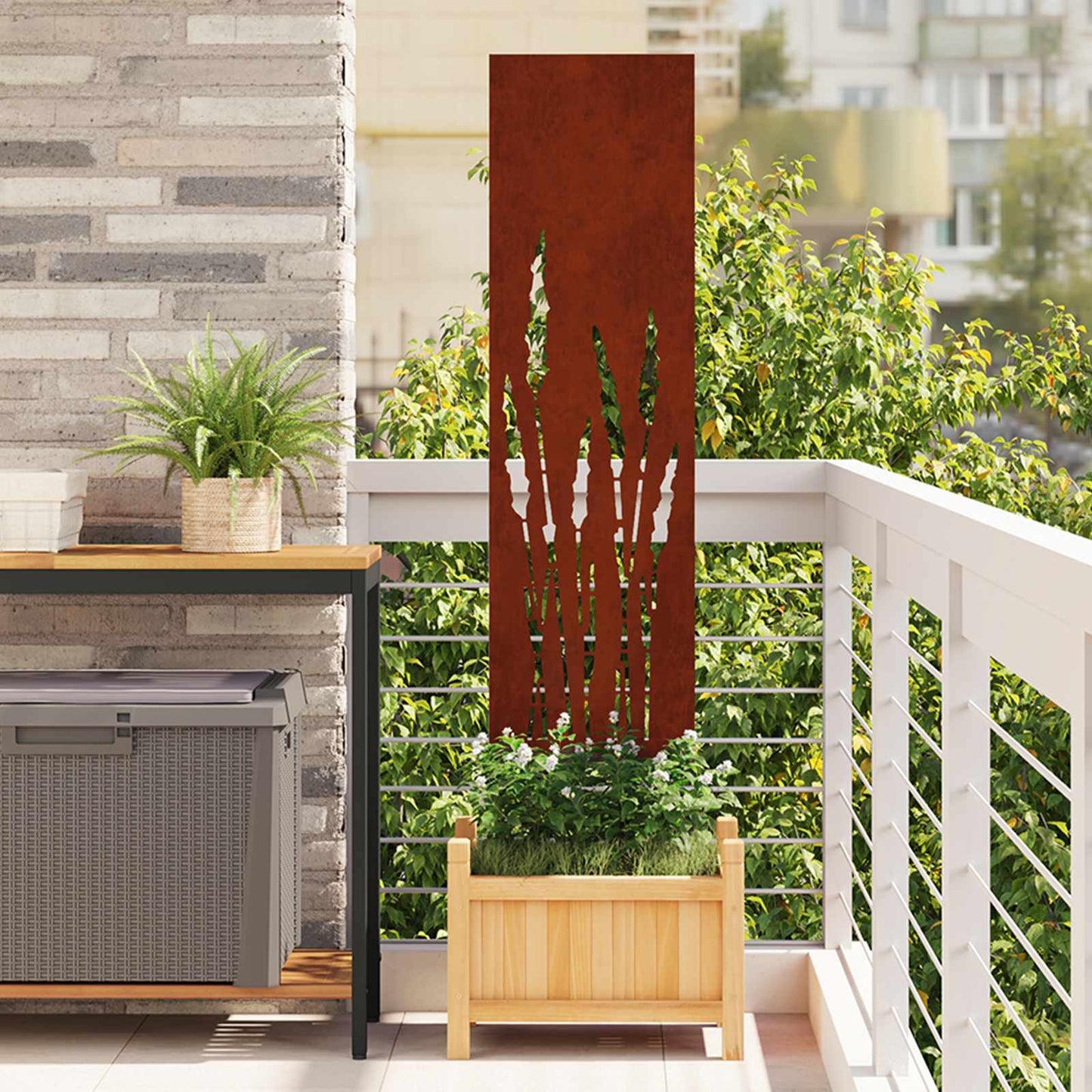 VidaXL protección visual para jardín calado oxidado 32 x 140 cm acero corten