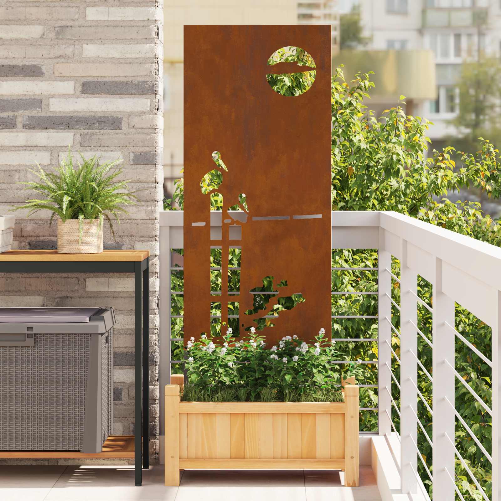 Vidaxxl protección visual para jardín calado oxidado 50 x 140 cm acero corten