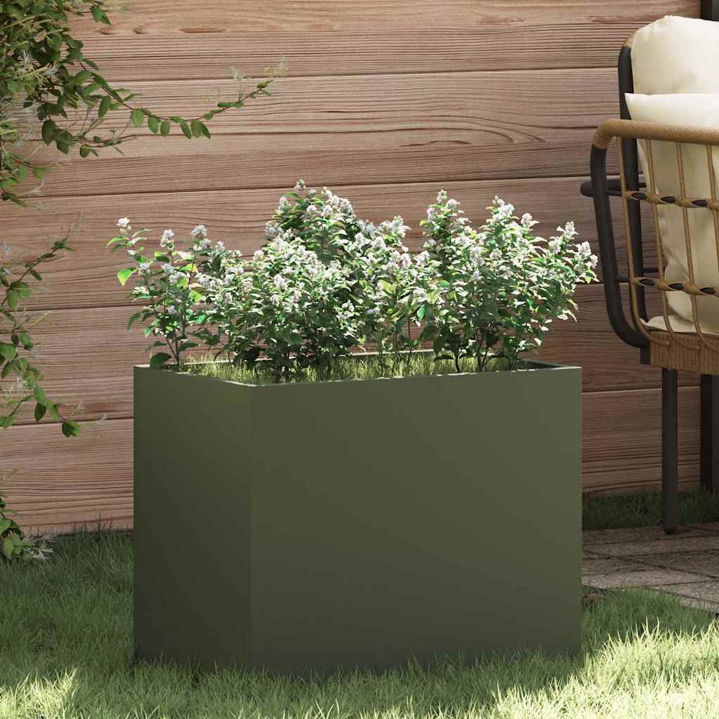 Vidaxxl macetero de jardín verde oliva 50 x 32 x 40 cm acero laminado en frío