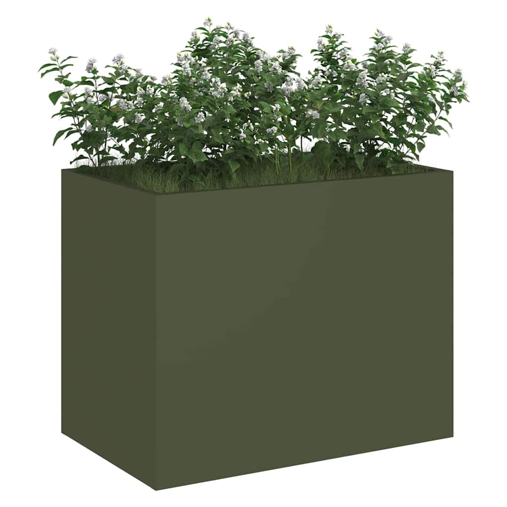 Vidaxxl macetero de jardín verde oliva 50 x 32 x 40 cm acero laminado en frío