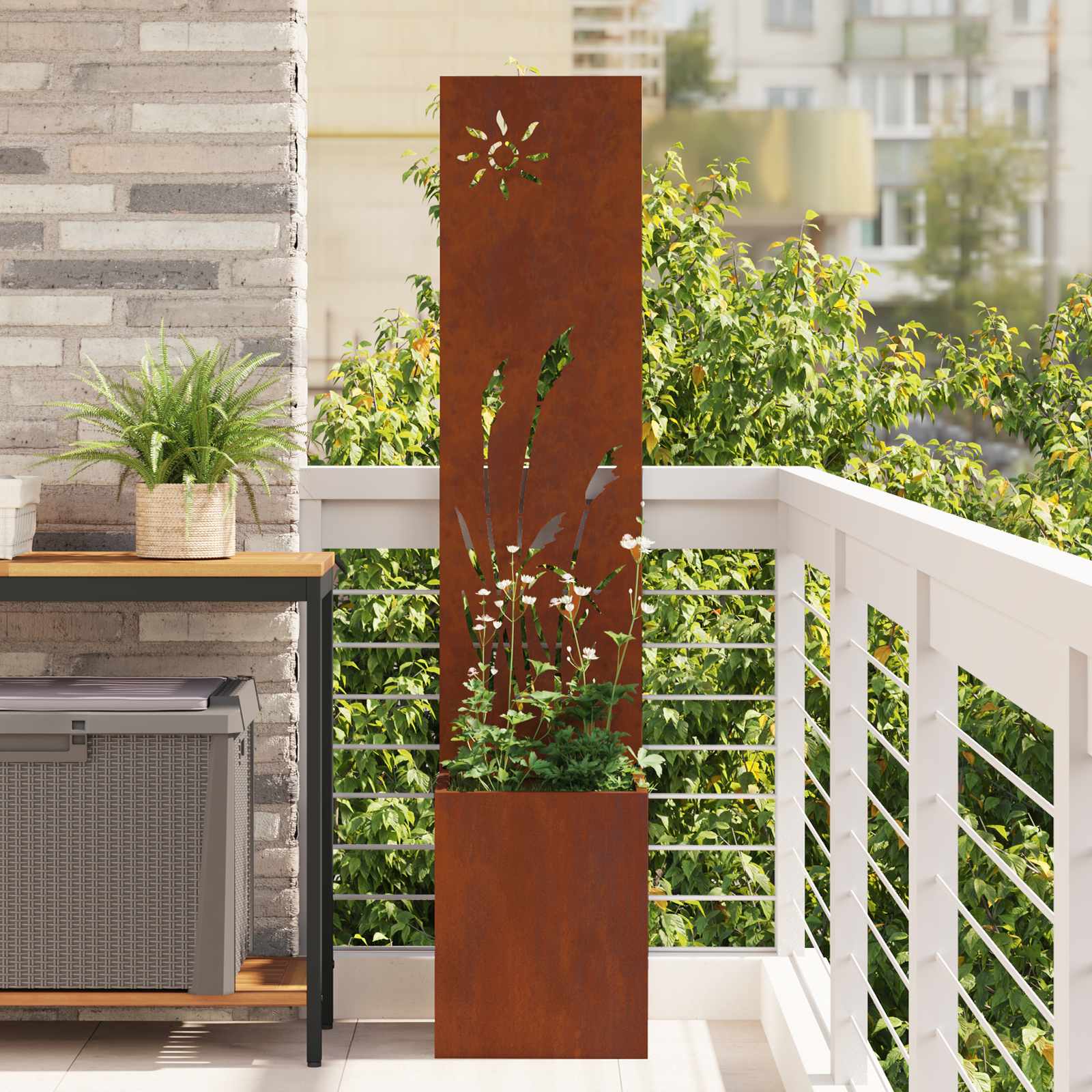 VidaXL protección visual para jardín calado oxidado 32 x 140 cm acero corten