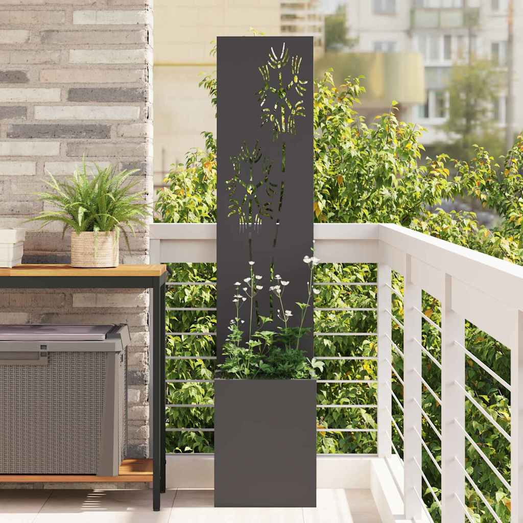 Vidaxl tuin privacy screen bloemen zwart 32 x 140 cm koudgewalst staal