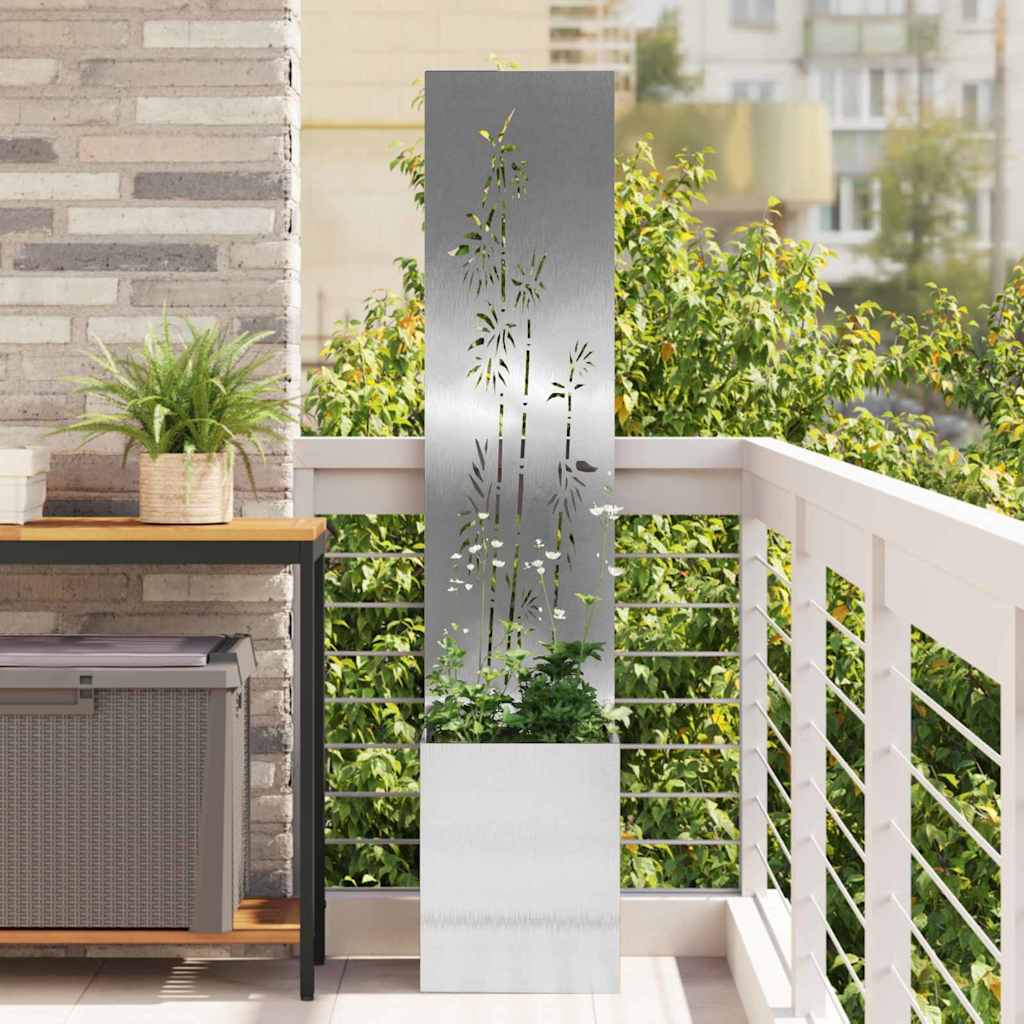 VidaXL protección visual para jardín flores plata 32 x 140 cm acero inoxidable