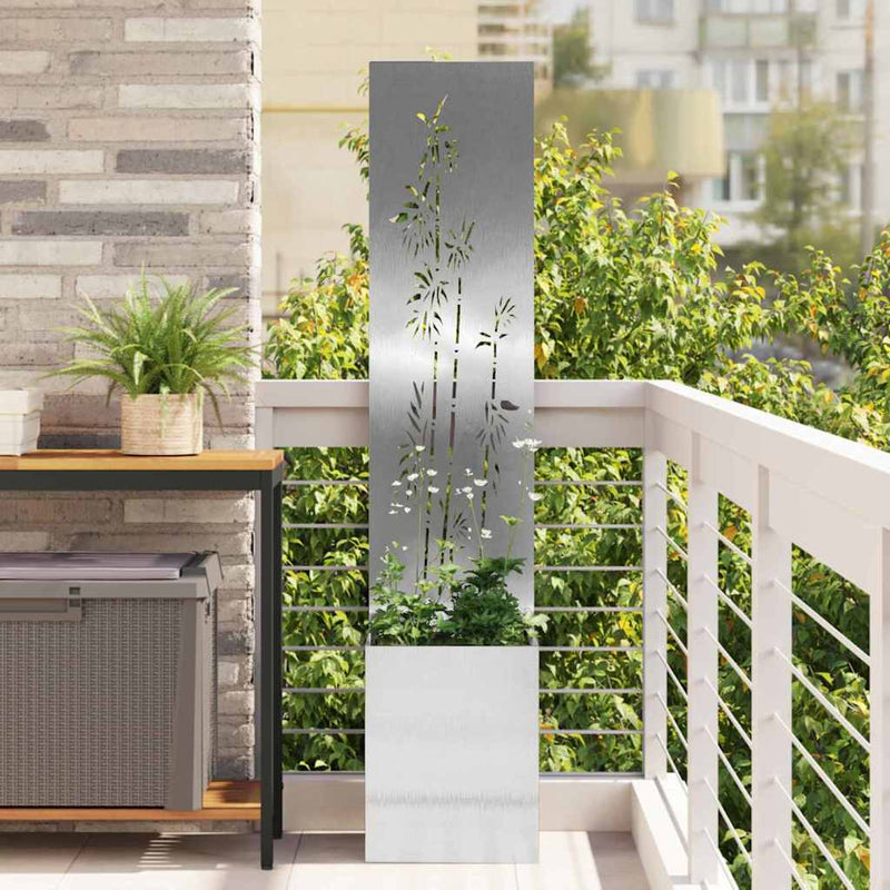 VidaXL protección visual para jardín flores plata 32 x 140 cm acero inoxidable