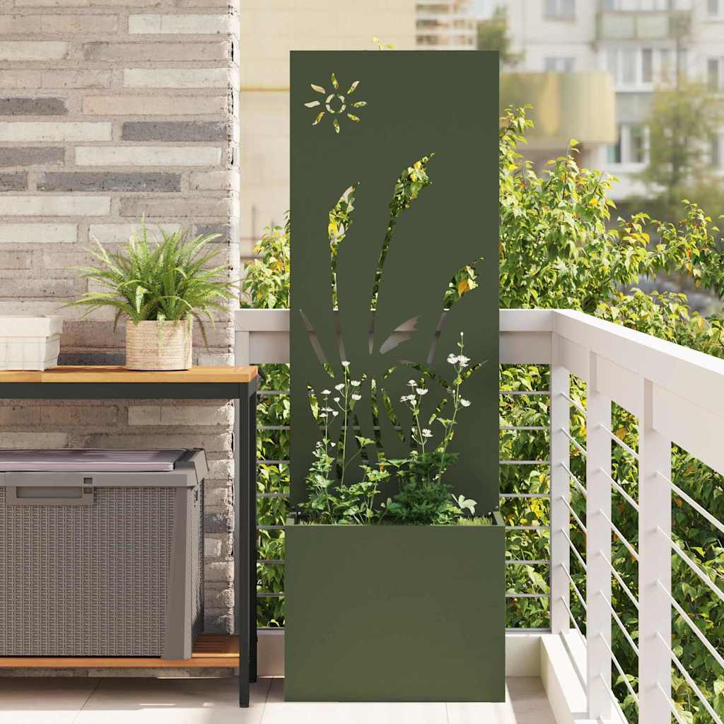 Vidaxxl protección visual para jardín verde oliva 50 x 140 cm acero laminado en frío