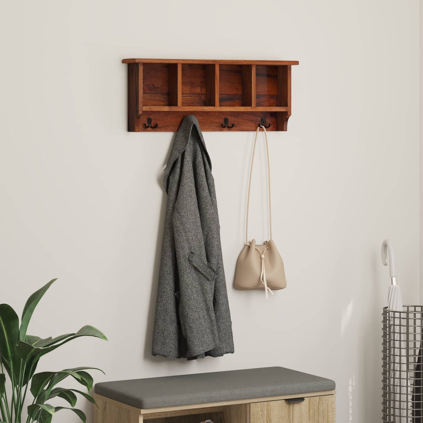 Vidaxl hanger bruin 70 x 11 x 27 cm massief mahoniehout
