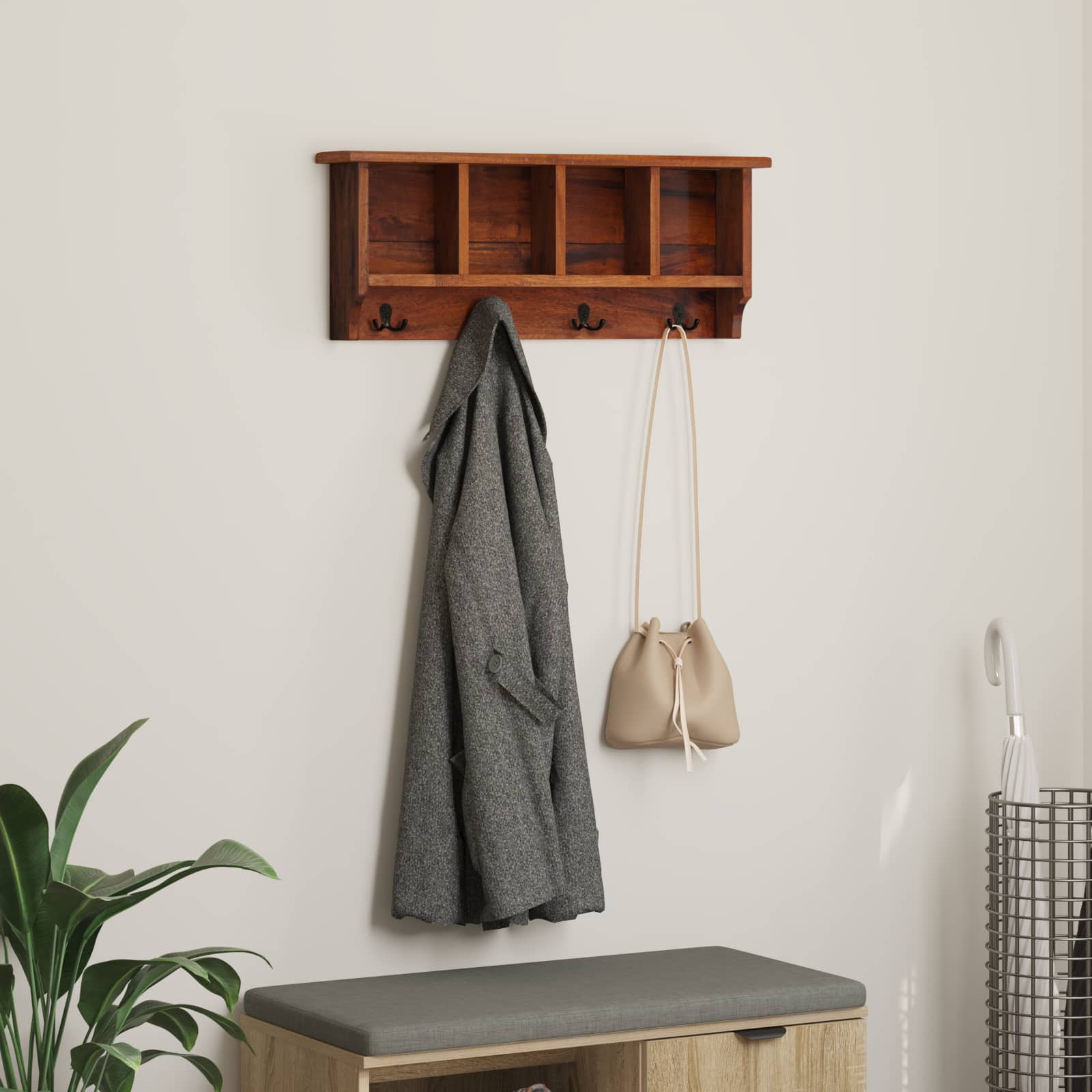 Vidaxl hanger bruin 70 x 11 x 27 cm massief mahoniehout