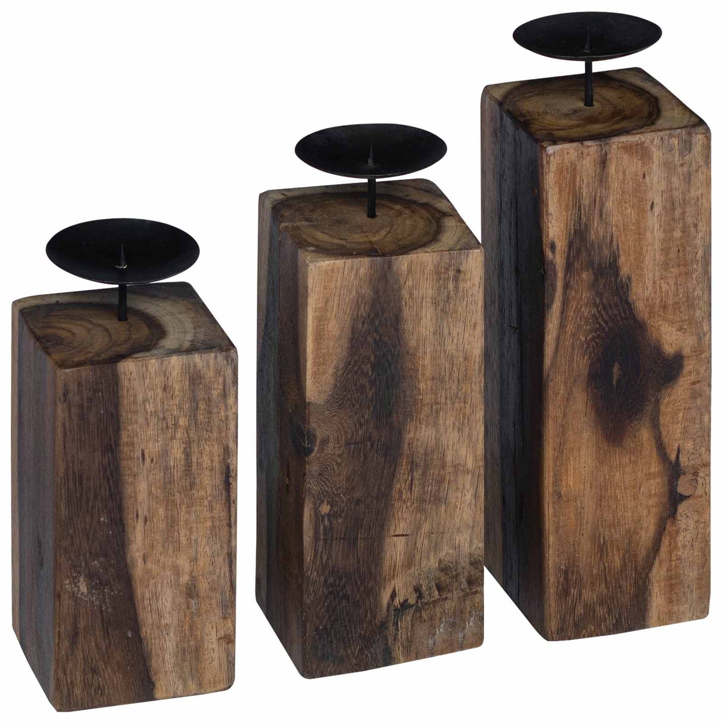Portacandele VidaXL 3 pezzi in legno massello riciclato naturale